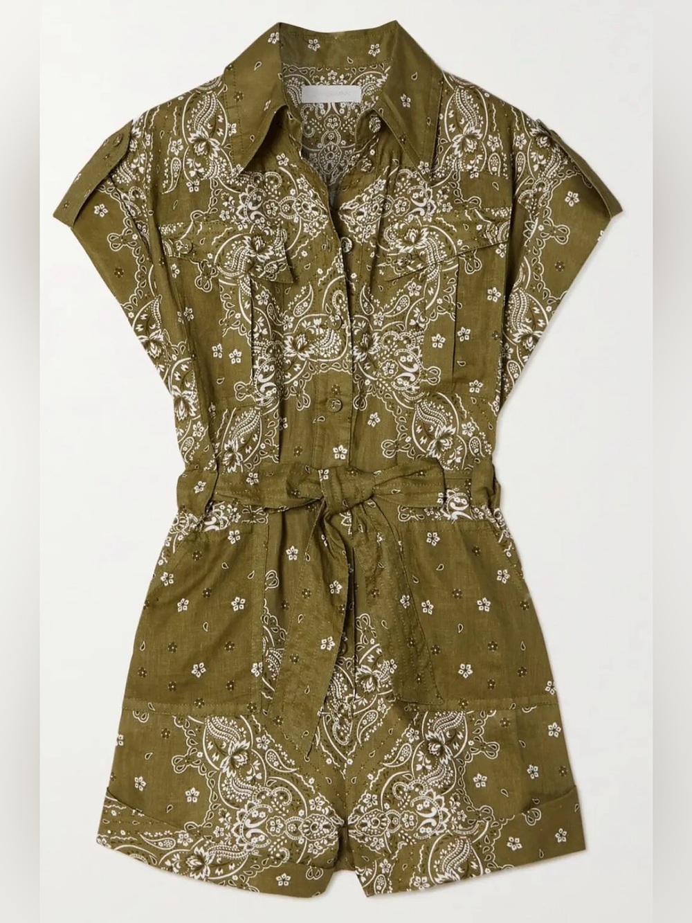NWT ZIMMERMANN Violet Bandana Khaki Play Suit Tie-Waist Romper Size AUS 0 US 4 - Picture 4 of 16